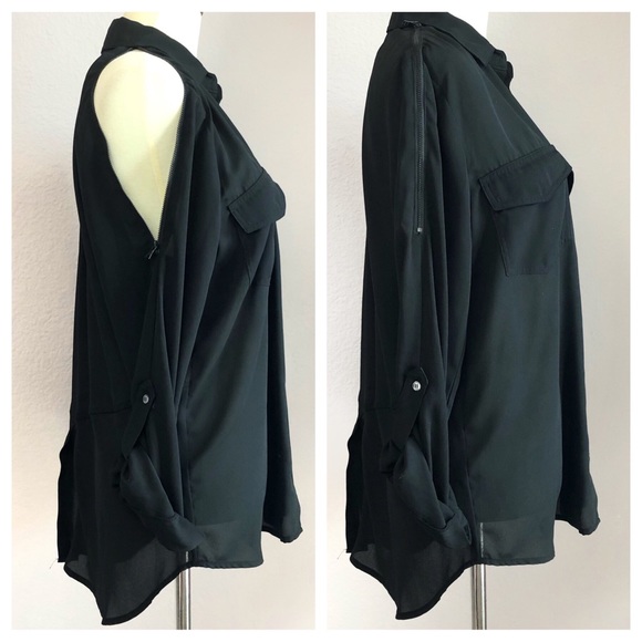 Sam Edelman Tops - Sam Edelman Zip Shoulder Button Up Blouse Size L
